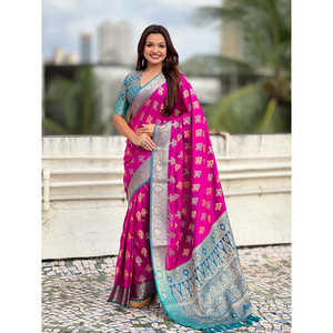 Sari en soie douce violette Elite Weaves, tissé en zari, ikkat patola, avec des tissages contrastés, robes de soirée élégantes, 600g - Product Image 6