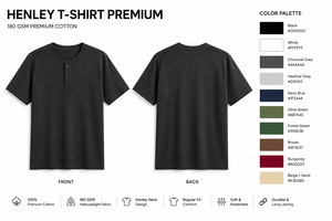 เสื้อยืดเฮนลีย์พิมพ์ลายดิจิทัลผ้าฝ้าย 100% น้ำหนัก 180 GSM สำหรับผู้ชาย แขนสั้น กระดุม 3 เม็ด ระบายอากาศได้ดี สวมใส่สบาย ทรงปกติ - Product Image 6