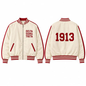 Blouson Bomber Delta Sigma Theta Rouge avec imprimé 1913 au dos, style preppy pour homme, fermeture éclair sur le devant, veste en satin de style universitaire - Product Image 4