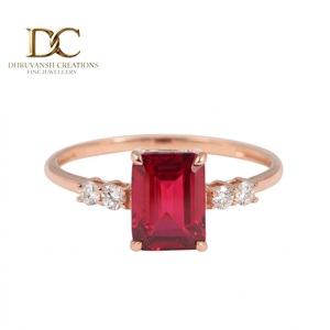 Elegant Design 14KT Solid Rose Gold <b>Ring</b> with Lab Grown Diamond and Lab Grown Pigeon Blood Ruby Women's Luxury Wedding Jewelry - Product Image 1