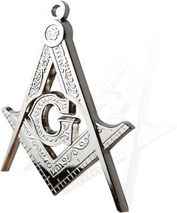 Joyerie de collier maçonnique avec symbole carré et compas, grand pendentif maçonnique plaqué argent - Product Image 3