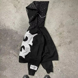 Sweat à capuche zippé oversize personnalisé style streetwear, délavé à l'acide, effet vieilli, ourlet brut, vintage, style hip-hop, 100% coton, anti-humidité - Product Image 6