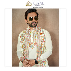 Kurta de Seda Clásica Real con Bordado de Lentejuelas para Hombre y Pijama de Algodón, Ideal para Bodas y Fiestas, Venta al Por Mayor - Product Image 5