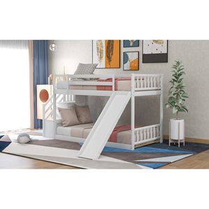 Letto a Castello Bianco con Due Letti Singoli, Scivolo Convertibile e Scala per Bambini - Product Image 4