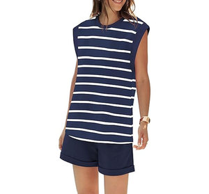 Conjuntos de 2 Piezas para Mujer, Ligeros y Combinados, Top de Manga Corta y Pantalones Cortos con Cintura Elástica - Product Image 3