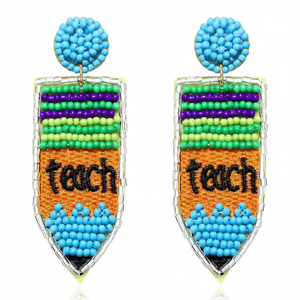 Pendientes colgantes de moda para mujer, hechos a mano, con cuentas de vidrio multicolor, imitación de perlas en forma de flor y chapados en plata, para profesoras. - Product Image 1