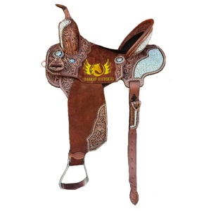 Selle de cheval western en cuir véritable bicolore personnalisée avec accent en strass, durable, siège profond, portable - Product Image 5