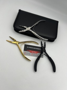 Pince à deux trous pour extensions de cheveux, logo personnalisé disponible, couleurs noir mat, or, argent, acier inoxydable de qualité chirurgicale, étui en cuir - Product Image 2