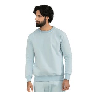 Sweat-shirt à col rond bleu clair pour homme, pull décontracté en coton à manches longues, haut en molleton, vêtements en gros - Product Image 1