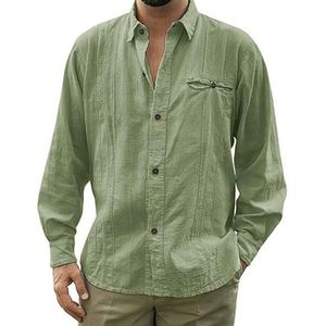 Camicia da <span class=keywords><strong>uomo</strong></span> autunnale <span class=keywords><strong>in</strong></span> <span class=keywords><strong>lino</strong></span> e cotone, tinta unita, a maniche lunghe, con colletto a risvolto e bottoni, vestibilità ampia, per tutti i giorni - Product Image 4