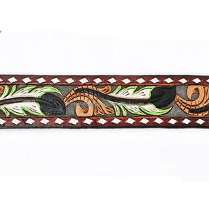 Cinturón de moda occidental de cuero genuino tallado a mano con cinturón de cuero tallado en relieve floral colorido para unisex - Product Image 6