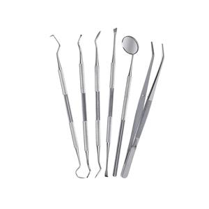 Kit d'hygiène dentaire manuel 6 pièces en acier inoxydable : grattoir, cure-dents, miroir, pince à épiler – Autoclavable et très résistant - Product Image 1