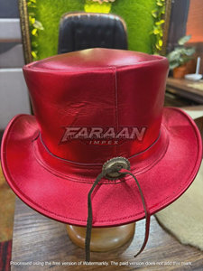 Sombrero de Moda Unisex para Fiesta, Estilo Vaquero Occidental, Steampunk, de Ala Ancha, Vintage, de Cuero Rojo, para Hombre y Mujer - Product Image 2