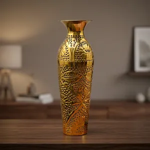 Decorative Flower <b>Vase</b> Handcrafted <b>Gold</b> Finish Floral Design Metal <b>Vase</b> for Home Decor Living Room Table Centerpiece - Product Image 5
