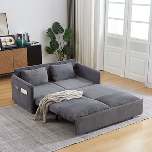 64.5 Inch Soft Corduroy Convertible <b>Sleeper</b> <b>Sofa</b> Bed 3 in 1 Adjustable Pullout with 2 Side Pockets and Pillows - Product Image 1