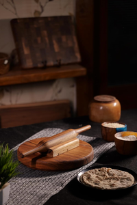 Ensemble Chakla Belan en bois avec support, planche à faire des roti et chapati, et rouleau à pâtisserie en bois fait main pour la pâte à pizza et la pâtisserie maison - Product Image 6