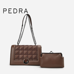 Ensemble de 2 pièces pour femmes PEDRA, sac à bandoulière en cuir PU, fermeture à fermoir métallique, sac à bandoulière matelassé avec chaîne, petit porte-monnaie pour femmes - Product Image 3