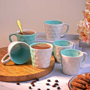 <b>Set</b> of 6 Blue and White Ceramic Diamond <b>Tea</b> <b>Cups</b> - Product Image 2