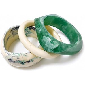 Ensembles de bracelets géométriques uniques en résine acrylique sculptée de qualité supérieure, motifs vert-beige, bijoux tendance et à la mode - Product Image 5