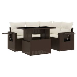 Conjunto de Sofá de Jardín de Ratán PE Marrón con Acero con Recubrimiento en Polvo y Vidrio Templado, Muebles de Exterior Premium - Product Image 2
