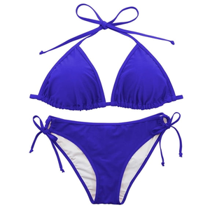 Conjunto de Bikini de 2 Piezas Azul Rey para Mujer, Top Triangular con Cuello Halter y Lazos Laterales, Braguita de Color Sólido de Secado Rápido, Talla Grande - Product Image 6
