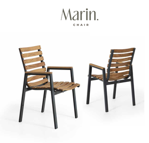 Sillón de Comedor de Madera Maciza de Teca para Exteriores con Estructura Metálica - Muebles de Patio Duraderos y Ligeros para Restaurantes y Cafés - Product Image 1