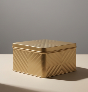 Caja de Metal Dorada Geométrica Cuadrada al por Mayor para Frutos Secos, Contenedor de Lujo para Dátiles, Organizador de Aperitivos con Grabado Chevron, Lata Decorativa para Regalo - Product Image 5
