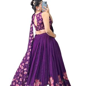 Designer Tussar Silk Dupatta Lehenga Choli avec imprimé Platon et imprimé feuille vêtements indiens et pakistanais - Product Image 5