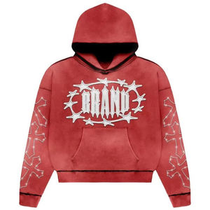 2026 Men's Custom Brand Logo Printed Crop Hoodie Casual Rhinestone <b>Sun</b> faded & Distressed Oversized Hoodie For Unisex - Product Image 6