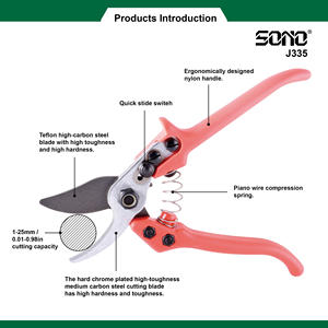 SONO J335 Durable <b>PTFE</b> Coated Carbon Steel Bypass Pruner with Plastic Handle Right Orientation for DIY & Industrial Use - Product Image 2