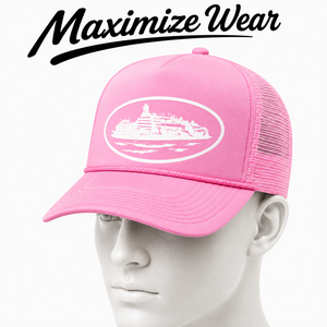 Maximize Wear Pink Mesh Trucker Hat 6-Panel Adjustable <b>Cap</b> Custom Logo Front 3D Embroidery 100% Polyester Outdoor Casual Style - Product Image 2