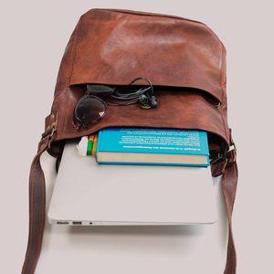 Best Quality Genuine Leather Satchel Bag With <b>Shoulder</b> <b>Strap</b> Classic Flap Closure Durable Brown Unisex Daily Use From India - Product Image 5