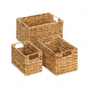 TUCK-AWAY <b>Storage</b> Baskets Seagrass Hyacinth Basket Rectangle <b>Box</b> <b>Trunk</b> For Decor Bedroom Bathroom Organizer Cut-out Handles - Product Image 4
