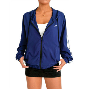 เสื้อแจ็คเก็ตกันลมสีน้ำเงินกรมท่าคุณภาพพรีเมียมสำหรับผู้หญิง น้ำหนักเบา มีฮู้ด ซิปแบบรูดขึ้นลง เสื้อคลุมกีฬา สกรีนโลโก้ได้ตามสั่ง ขายส่งเสื้อแจ็คเก็ตสำหรับผู้ชาย - Product Image 3