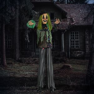 Decorazione da Esterno per Halloween a Grandezza Naturale da 1,85 m, Clown da Circo con Suoni e Movimento Attivati, Occhi Luminosi per Feste - Product Image 2