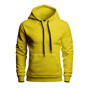 Men's Yellow Hooded Sweatshirt Solid Color Casual Knitted Long Sleeve Regular Fit Pocket Design - Product Image 1