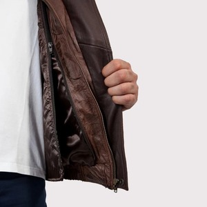 Chaqueta de Cuero Estilo Bomber con Doble Cuello para Hombre - Product Image 4