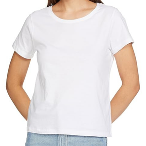 เสื้อยืดผู้หญิงผ้าฝ้ายถักแบบสั่งทำพิเศษ 100% คอโอ คอกลม แขนสั้น สีพื้น เสื้อยืดผู้หญิง OEM - Product Image 4