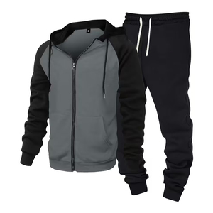 Survêtement homme noir et gris, 2 en 1, léger, manches longues, fermeture éclair, avec poche latérale - Product Image 1