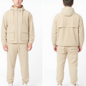 Veste coupe-vent respirante pour homme en polyester Taslan 135 GSM, couleur kaki unie, avec capuche et design de panneaux utilitaires, broderie personnalisée - Product Image 1