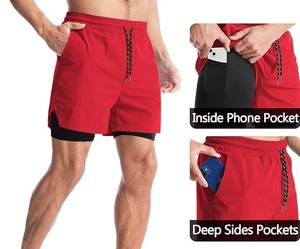Shorts de sport pour homme, double couche, polyester et nylon, éco-responsables, taille élastique, respirants. - Product Image 4
