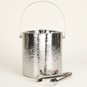 Deluxe Quality Hammered Stainless Steel Ice Bucket Double Wall Insulated Wine <b>Cooler</b> For Parties & Bar With Matching Tongs - Product Image 1