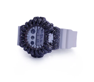 Reloj Digital de Lujo con Bisel con Incrustaciones de Piedras Negras, Correa de Silicona Blanca, Caja Irregular de 40 mm, Unisex - Product Image 2