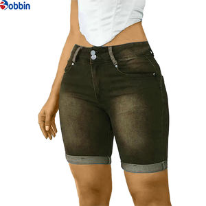 Short de mezclilla para mujer, de largo medio, corte recto, cintura alta, lavado desgastado, de alta calidad, cómodo, color personalizado, transpirable, con bolsillos. - Product Image 6