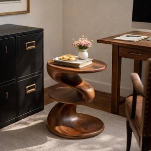 Solid Wood Spiral End Table Handcrafted Sculptural <b>Round</b> Accent Nightstand Natural Wooden Side Table <b>Stools</b> Ottomans - Product Image 5