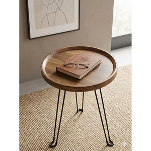 Mesa de Centro Redonda Moderna de Madera con Patas Metálicas Plegables, Mueble Decorativo para el Hogar - Product Image 3