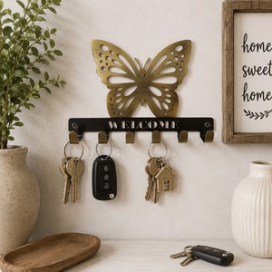 SHUBHAM - Porta Llaves de Pared con Diseño de Mariposa, Estilo Art Deco, Hecho a Mano, de Latón, Organizador de Almacenamiento con Gancho de Bienvenida para la Entrada - Product Image 4