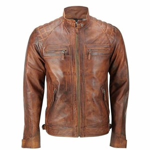 Quilted Vintage <b>Brown</b> Distressed Genuine <b>Leather</b> <b>Jacket</b> Men Biker <b>Jacket</b> - Product Image 3
