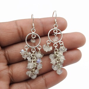 Hottest Popular Design Rainbow Moonstone Gemstone <b>Earrings</b> 925 Sterling <b>Silver</b> Elegant Design <b>Dangle</b> Drop <b>Earring</b> In Boho Style - Product Image 1