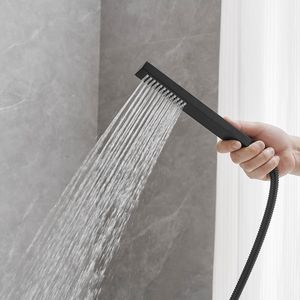 Rubinetto da vasca autoportante a manico singolo nero opaco con doccia a mano in ottone a cascata con attacco a pavimento vasca riempitivo per bagno e doccia - Product Image 6